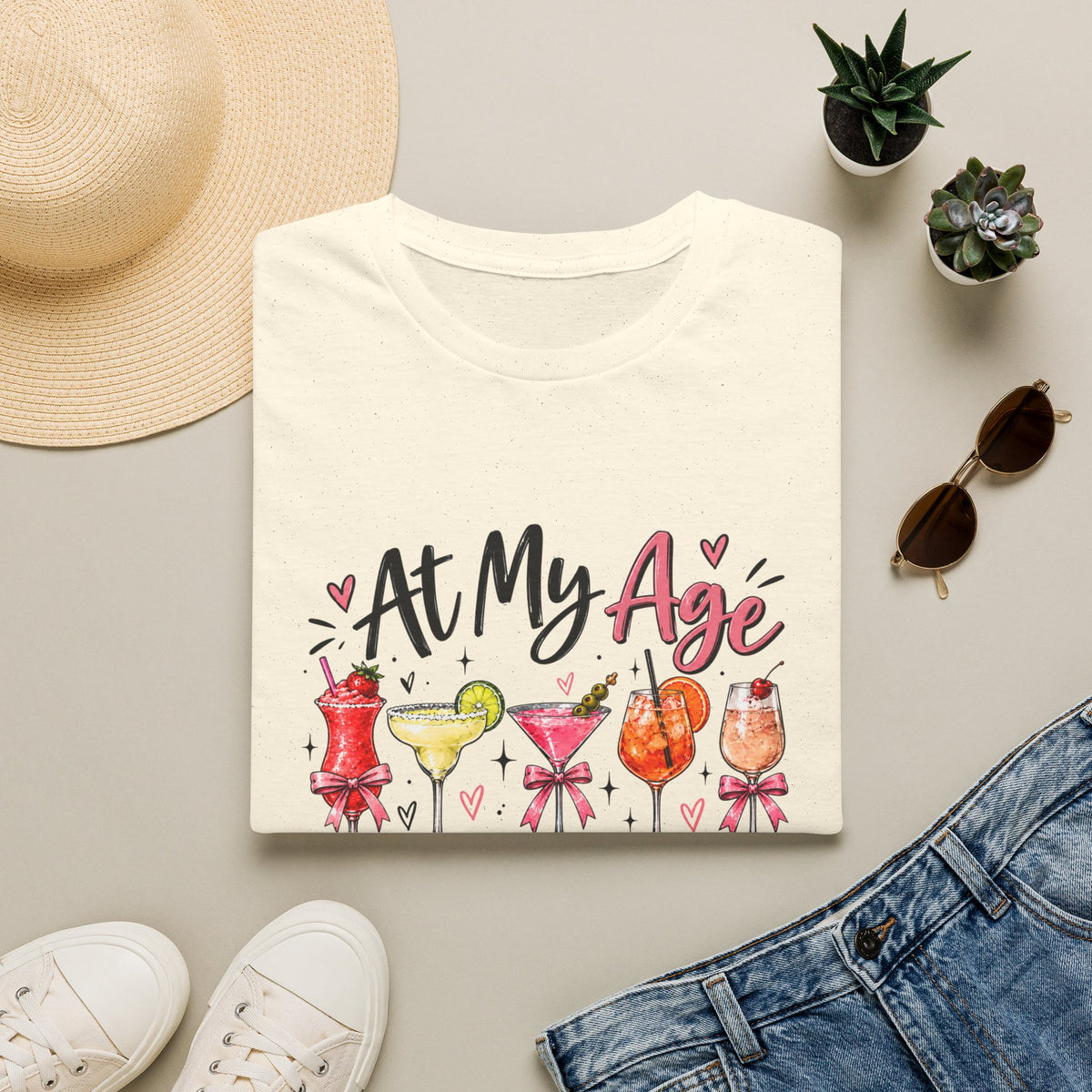At My Age I Need Glasses T-Shirt | Funny Cocktail Shirt | Wine Lover Tee