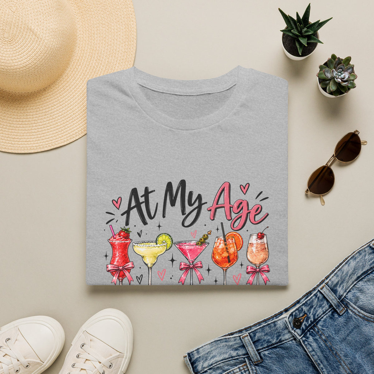 At My Age I Need Glasses T-Shirt | Funny Cocktail Shirt | Wine Lover Tee