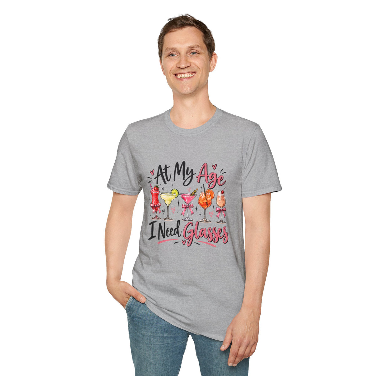At My Age I Need Glasses T-Shirt | Funny Cocktail Shirt | Wine Lover Tee