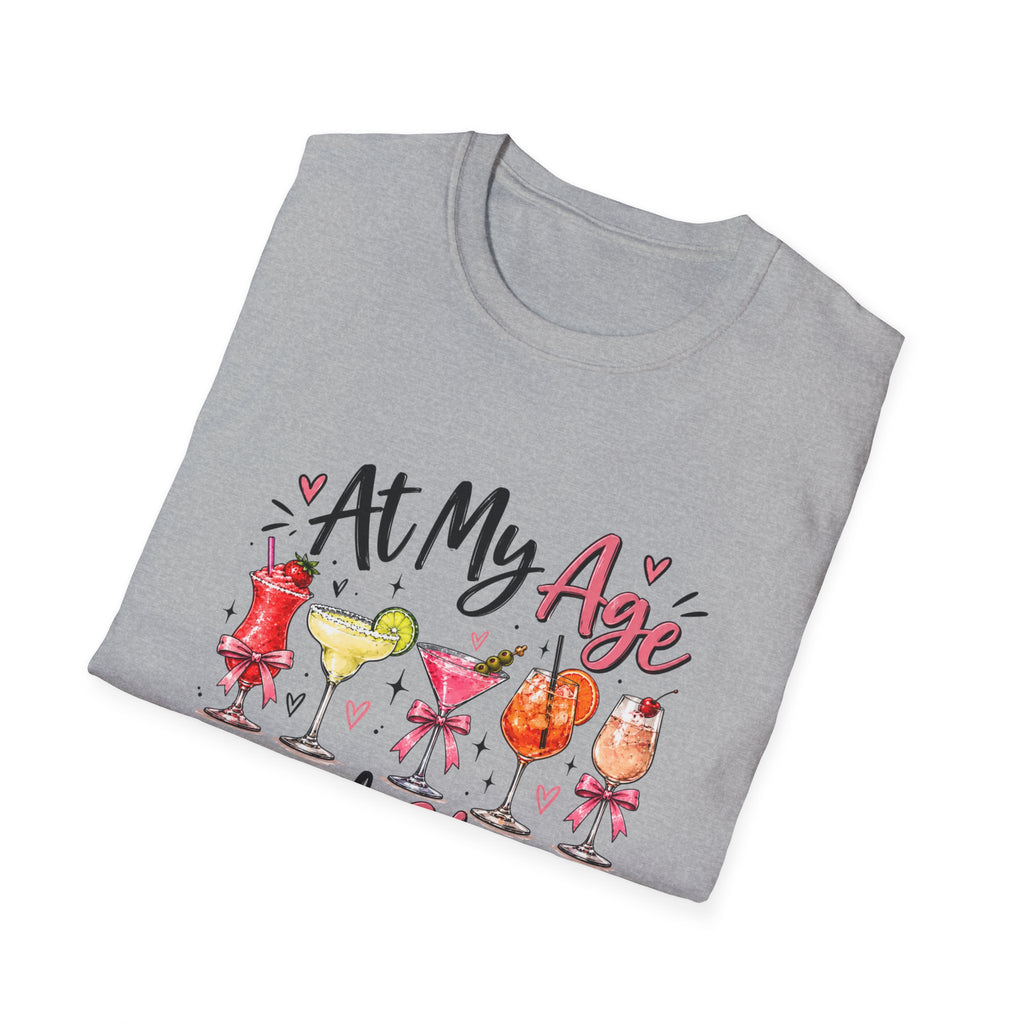 At My Age I Need Glasses T-Shirt | Funny Cocktail Shirt | Wine Lover Tee