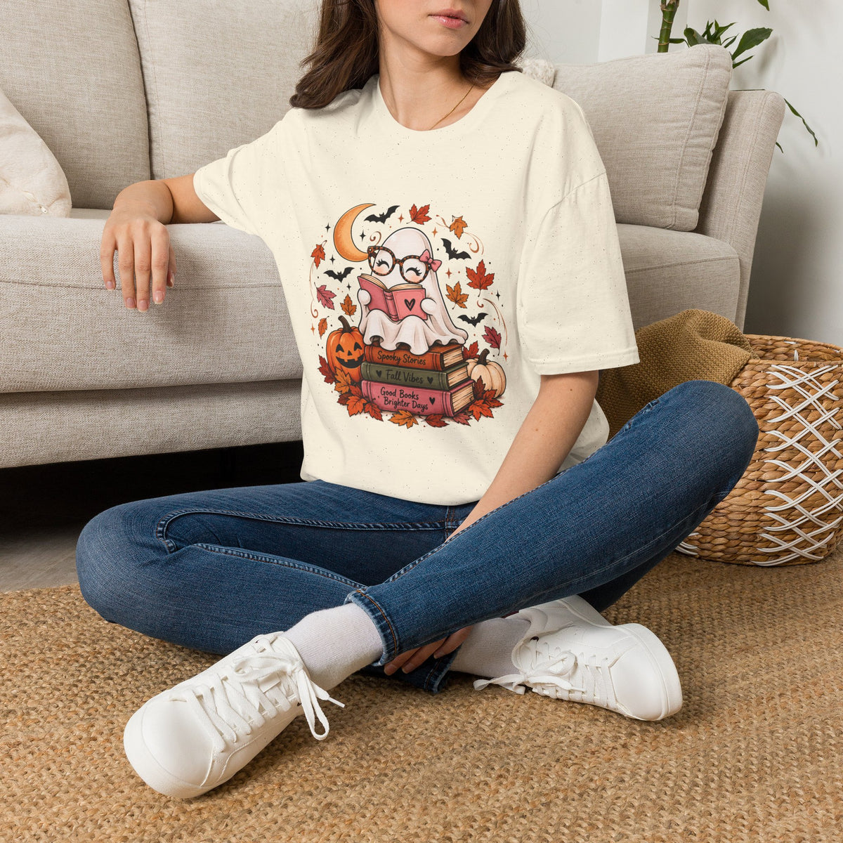 Ghost Reading T-Shirt | Cute Fall Halloween Shirt | Book Lover Tee